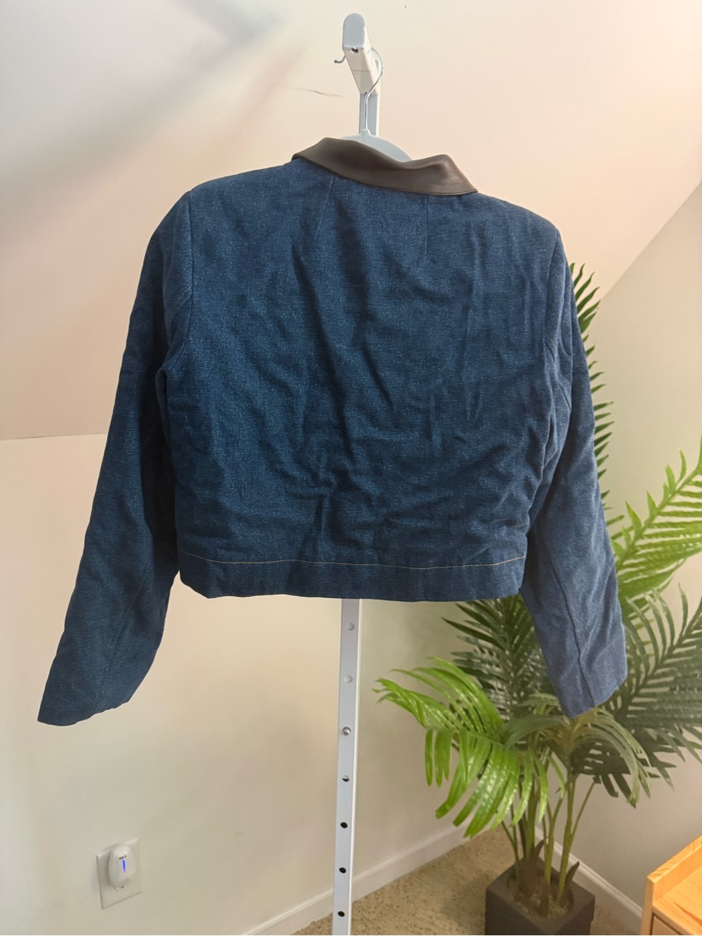 Sandro Denim‎ Jacket With Leather Collar Cropped Women’s 36 - Picture 3 of 6